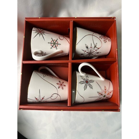 Lenox Merry & Bright Snowflake Mug Set of 4 White/Gold Holiday Gift Elegant - Picture 7 of 13